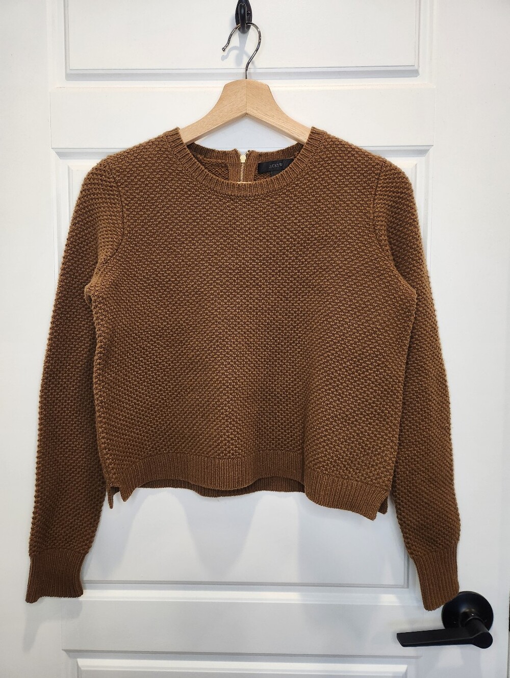 XS J.Crew 100% Wool Women's Brown Crewneck Textured Knit Pullover Sweater - Picture 2 of 6